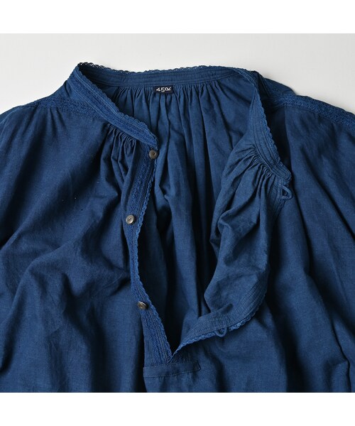 45R（フォーティファイブアール）の「インドカディレース×タックのスモックブラウス（藍）（その他・レディース・72-藍 重/73-藍・00-フリー）」の17枚目の写真