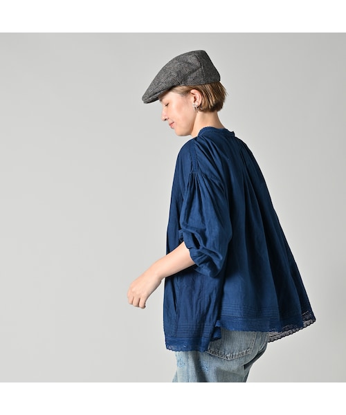 45R（フォーティファイブアール）の「インドカディレース×タックのスモックブラウス（藍）（その他・レディース・72-藍 重/73-藍・00-フリー）」の7枚目の写真