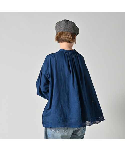 45R（フォーティファイブアール）の「インドカディレース×タックのスモックブラウス（藍）（その他・レディース・72-藍 重/73-藍・00-フリー）」の8枚目の写真