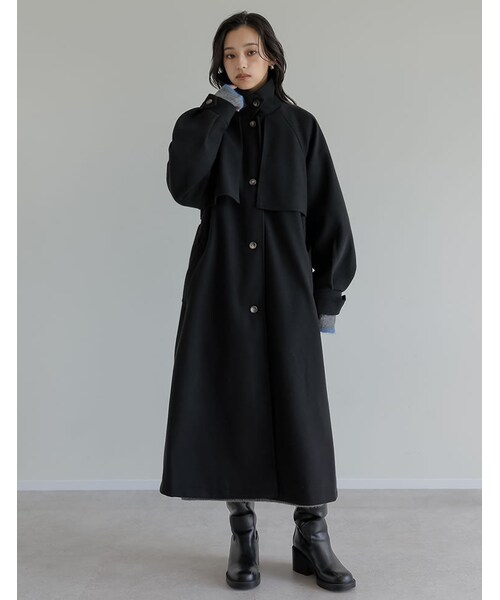 ウールタッチベルト付きステンカラーコート - ジャケット/アウター通販