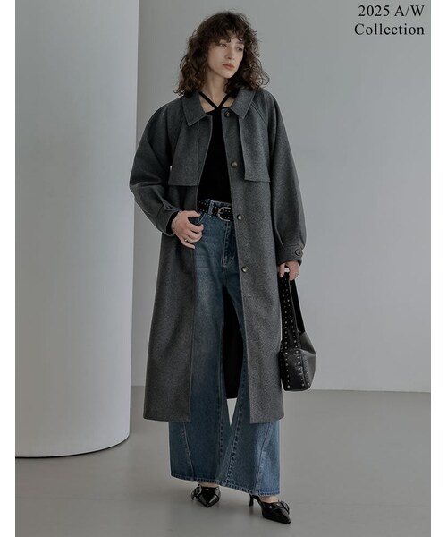 ウールタッチベルト付きステンカラーコート - ジャケット/アウター通販