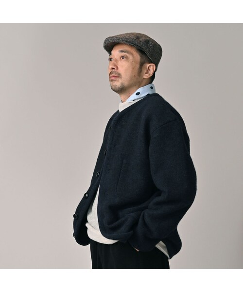 縮絨ニットの908チロリアンカーディガン 45R縮絨ニットの908チロリアン