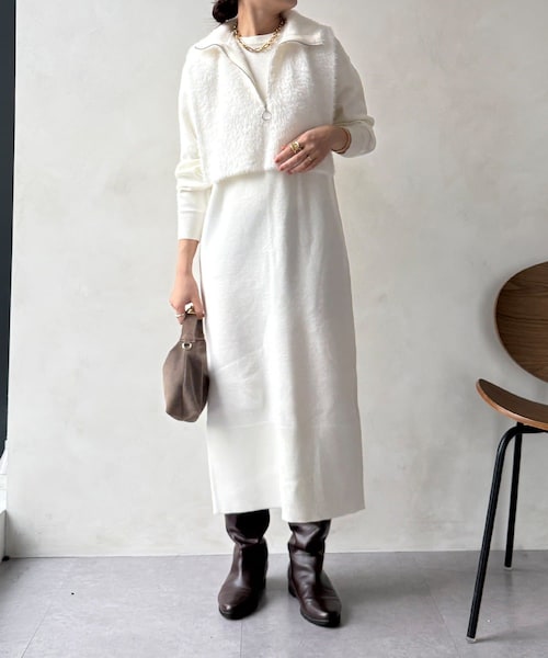 DouDou(ドゥドゥ)の「【WEB限定】ニットアンサンブルワンピース(その他・レディース・グレー/オフホワイト/ブラック・F)」の2枚目の写真