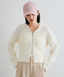 VIS（ビス）の「リボンヤーンジップリブネックカーディガン（トップス）」