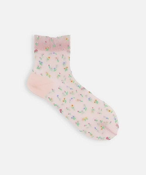 靴下屋（クツシタヤ）の「シアーフラワーショートソックス/011133054（その他・オフホワイト01/キナリ×ブルーフラワー04/クロ12/ピンク30/クリーム60/ダルサックス81・F）」の4枚目の写真