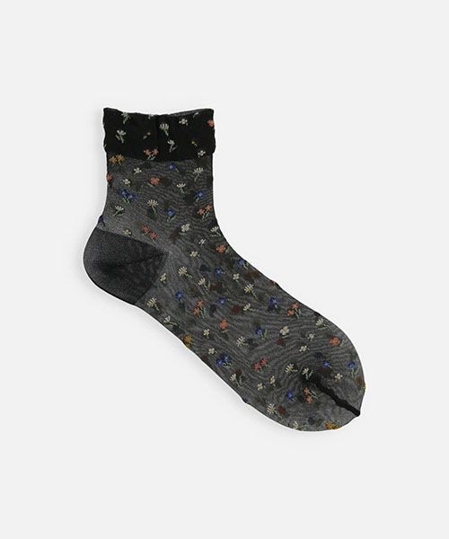 靴下屋（クツシタヤ）の「シアーフラワーショートソックス/011133054（その他・オフホワイト01/キナリ×ブルーフラワー04/クロ12/ピンク30/クリーム60/ダルサックス81・F）」の9枚目の写真