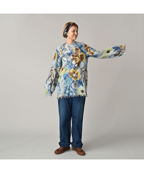 45R（フォーティファイブアール）の「縮絨ジャルダンプリントのぽよんブラウス（その他・レディース・43-ピンク/71-サックス・00-フリー）」の5枚目の写真