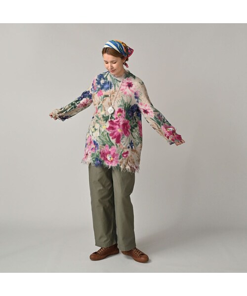 45R（フォーティファイブアール）の「縮絨ジャルダンプリントのぽよんブラウス（その他・レディース・43-ピンク/71-サックス・00-フリー）」の4枚目の写真