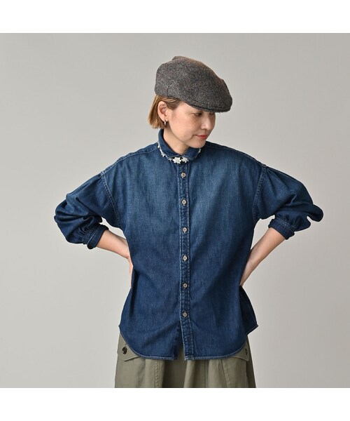 45R（フォーティファイブアール）の「45プチデニムのちび襟長袖クッペシャツ（加工）（その他・レディース・76-インディゴ淡/78-インディゴ焦・02-M/03-L）」の5枚目の写真