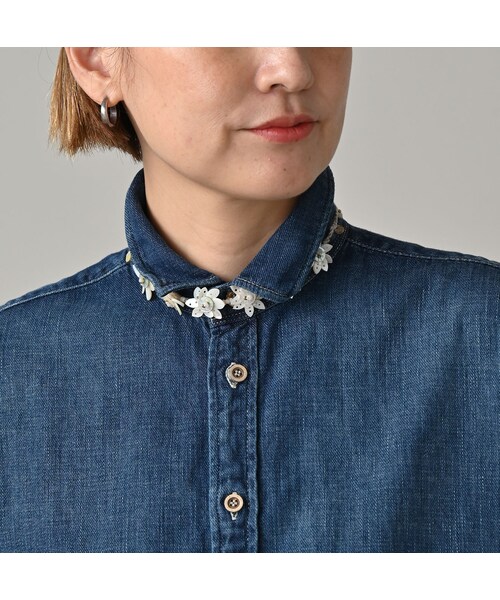45R（フォーティファイブアール）の「45プチデニムのちび襟長袖クッペシャツ（加工）（その他・レディース・76-インディゴ淡/78-インディゴ焦・02-M/03-L）」の9枚目の写真