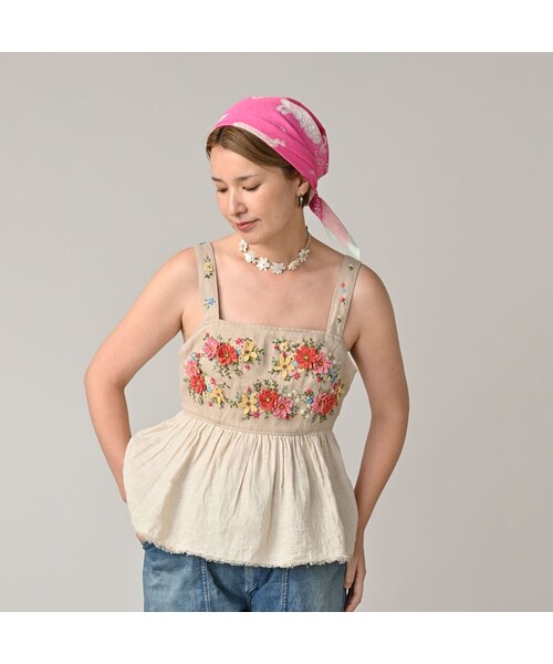 45R（フォーティファイブアール）の「リネン重ね刺繍のキャミソール（その他・レディース・12-ベージュ・00-フリー）」の5枚目の写真