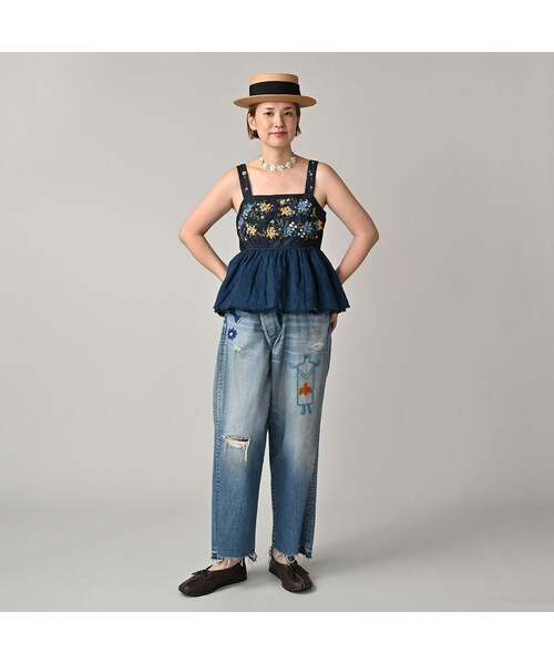 45R（フォーティファイブアール）の「リネン重ね刺繍のキャミソール（藍・インディゴ）（その他・レディース・79-藍・インディゴ・00-フリー）」の3枚目の写真