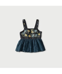 リネン重ね刺繍のキャミソール（藍・インディゴ）