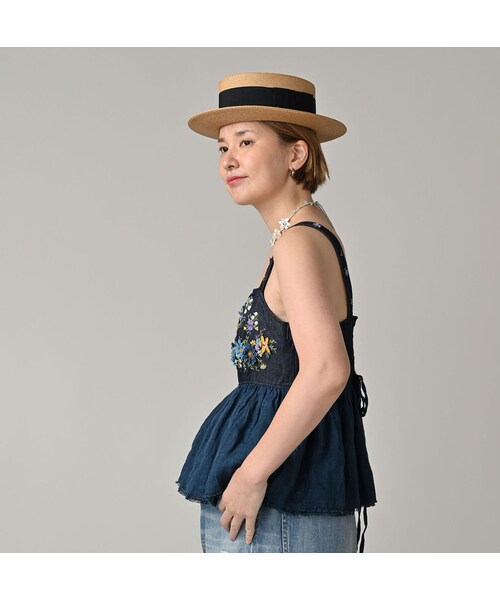 45R（フォーティファイブアール）の「リネン重ね刺繍のキャミソール（藍・インディゴ）（その他・レディース・79-藍・インディゴ・00-フリー）」の5枚目の写真