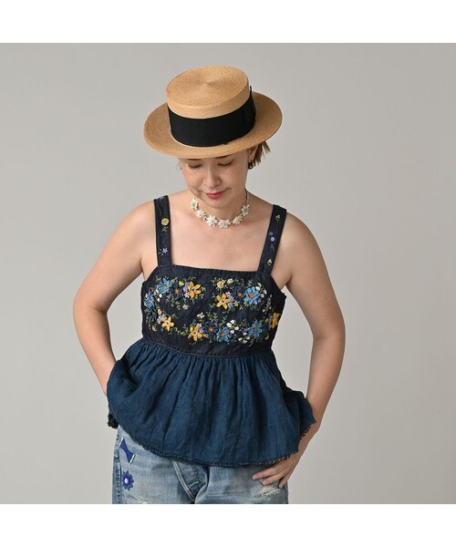 45R（フォーティファイブアール）の「リネン重ね刺繍のキャミソール（藍・インディゴ）（その他・レディース・79-藍・インディゴ・00-フリー）」の4枚目の写真