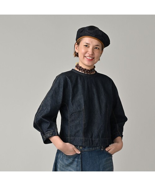 45R（フォーティファイブアール）の「麦比古デニムのまるパフブラウス（その他・レディース・79-インディゴ 濃・02-M/03-L）」の4枚目の写真