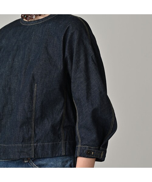 45R（フォーティファイブアール）の「麦比古デニムのまるパフブラウス（その他・レディース・79-インディゴ 濃・02-M/03-L）」の9枚目の写真