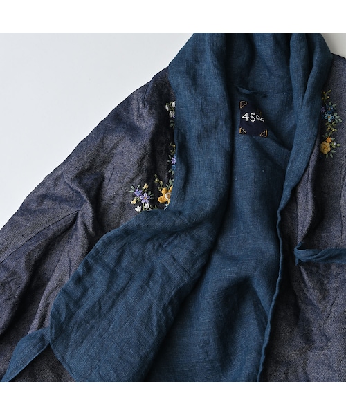 45R（フォーティファイブアール）の「リネン重ね刺繍のボレロ（藍