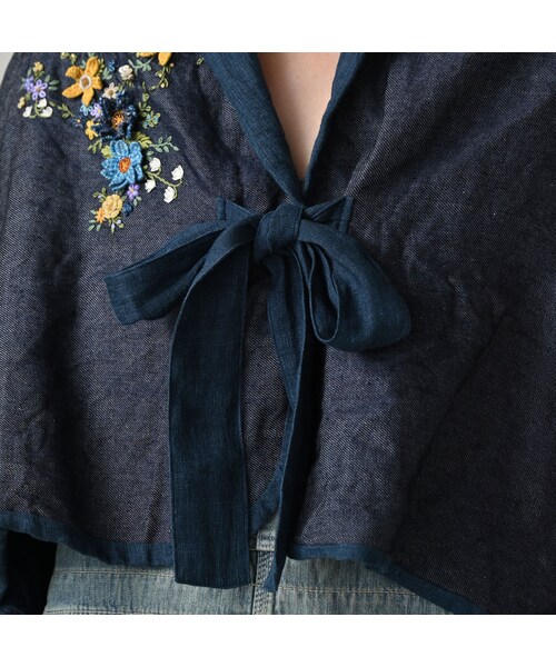 45R（フォーティファイブアール）の「リネン重ね刺繍のボレロ（藍