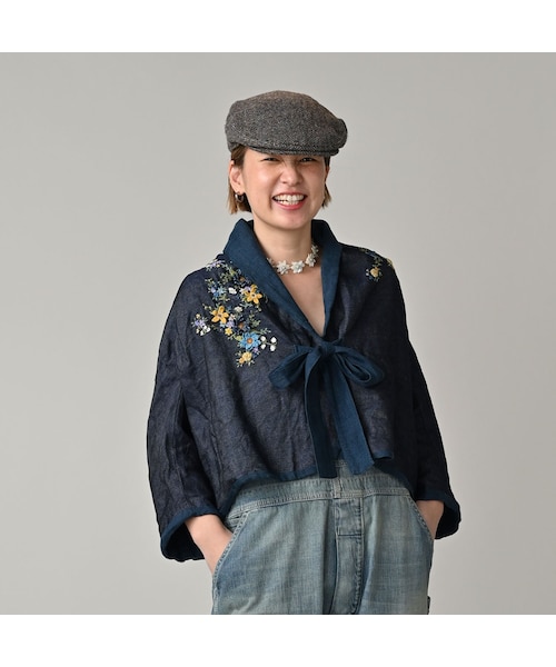 45R（フォーティファイブアール）の「リネン重ね刺繍のボレロ（藍
