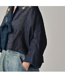 45R（フォーティファイブアール）の「リネン重ね刺繍のボレロ（藍
