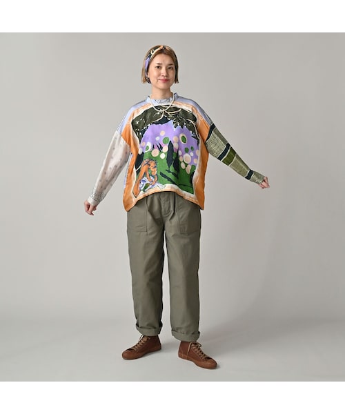 45R（フォーティファイブアール）の「シルクの絵本バンダナブラウス（その他・レディース・32-キイロ/43-ピンク/72-ブルー/84-茶・00-フリー）」の6枚目の写真