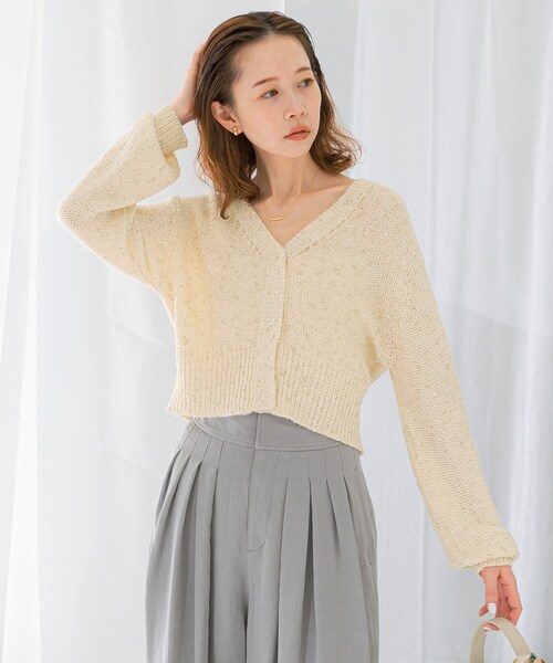 URBAN RESEARCH ROSSO（アーバンリサーチロッソ）の「ラメミックスショートカーディガン（カーディガン/ボレロ・レディース・IVORY/YELLOW・FREE）」の11枚目の写真