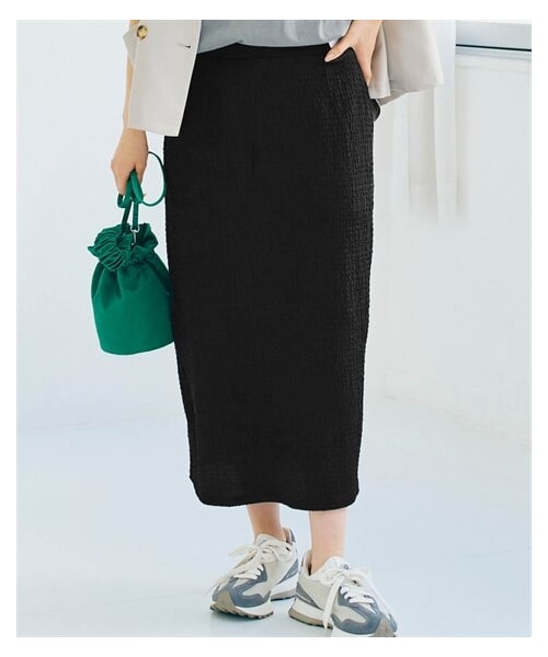 nissen（ニッセン）の「ぽこぽこストレッチナロースカート（スカート・レディース・黒/グリーン・S/M/L/LL）」の3枚目の写真