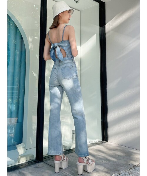 GYDA ジェイダ バックリボンデニムロンパース インディゴブルー