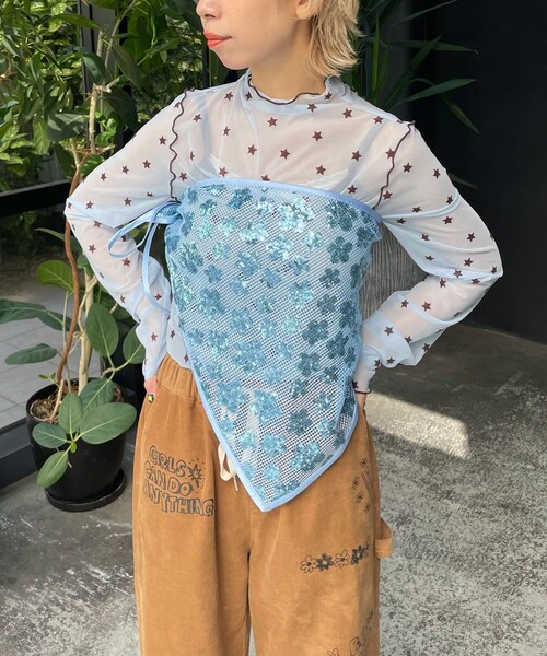 CIAOPANIC（チャオパニック）の「★【HELLO.SANFRANCISCO/ハローサンフランシスコ】スパンコールスカーフ（バンダナ/スカーフ・レディース・グリーン/パープル/サックスブルー・ONE）」の2枚目の写真