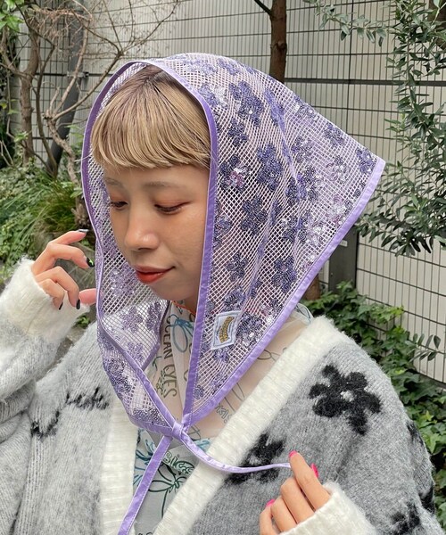 CIAOPANIC（チャオパニック）の「★【HELLO.SANFRANCISCO/ハローサンフランシスコ】スパンコールスカーフ（バンダナ/スカーフ・レディース・グリーン/パープル/サックスブルー・ONE）」の3枚目の写真