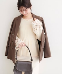 natural couture（ナチュラルクチュール）の「【WEB限定】袖レースペプラムニット（ニット/セーター・レディース）」