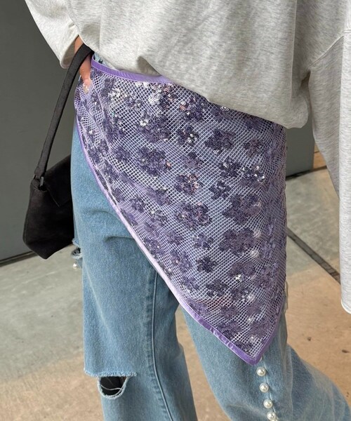 CIAOPANIC TYPY（チャオパニックティピー）の「★【HELLO.SANFRANCISCO/ハローサンフランシスコ】スパンコールスカーフ（バンダナ/スカーフ・レディース・グリーン/サックスブルー/パープル・ONE）」の3枚目の写真