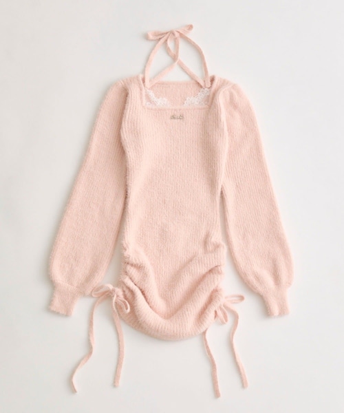 OLIVE des OLIVE(オリーブデオリーブ)の「ける企画 レーストリムドロストミニワンピ(ワンピース・レディース・ピンク/ブラック/オフホワイト・FREE)」の1枚目の写真