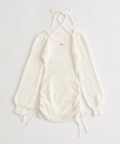 OLIVE des OLIVE(オリーブデオリーブ)の「ける企画 レーストリムドロストミニワンピ(ワンピース・レディース・ピンク/ブラック/オフホワイト・FREE)」の2枚目の写真