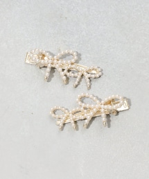 3coins（3coins）の「リボンパールクリップ2個セット（バレッタ/ヘアクリップ）」