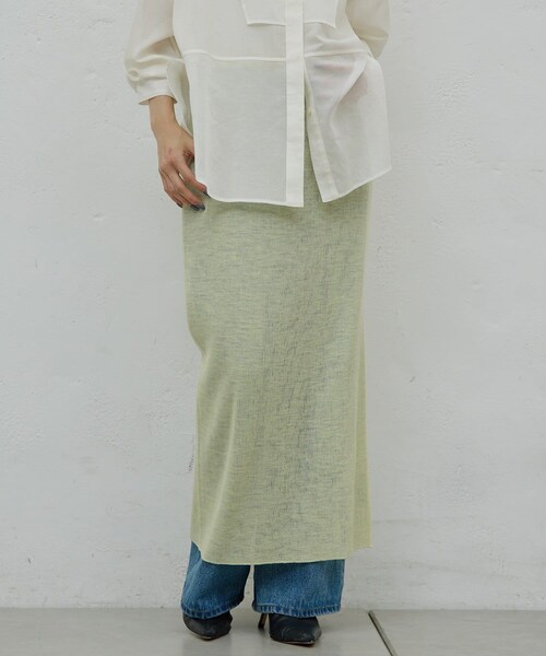 GALLARDAGALANTE（ガリャルダガランテ）の「【HERITANOVUM】【セットアップ対応】シアーリブニットスカート（スカート・レディース・チャコールグレー/レモンイエロー・F）」の2枚目の写真