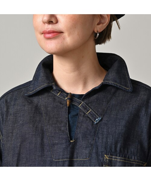 45R（フォーティファイブアール）の「45プチデニムの908ダッファーシャツ（濃）（その他・レディース・79-インディゴ 濃・02-S/04-L）」の12枚目の写真