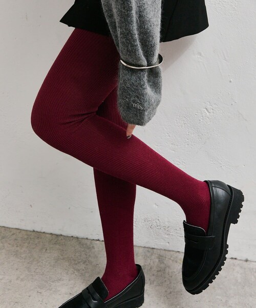 mystic（ミスティック）の「ウール混リブタイツ（レギンス/スパッツ・レディース・チャコールグレー/レッド・F）」の2枚目の写真