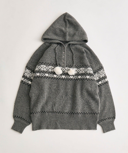 OLIVE des OLIVE（オリーブデオリーブ）の「ジャガードフードニット（トップス・レディース・ピンク/チャコールグレー/オフホワイト・FREE）」の3枚目の写真