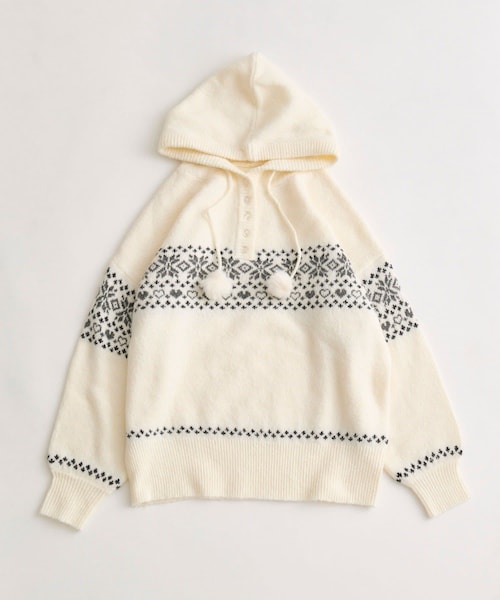 OLIVE des OLIVE（オリーブデオリーブ）の「ジャガードフードニット（トップス・レディース・ピンク/チャコールグレー/オフホワイト・FREE）」の2枚目の写真