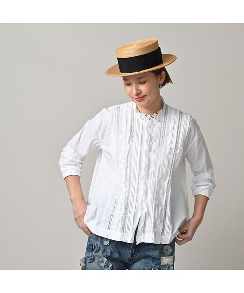 45R（フォーティファイブアール）の「スーピマバチストのカットワークブラウス（その他・レディース・02-シロ・02-M/03-L）」の4枚目の写真
