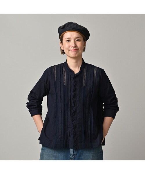 45R（フォーティファイブアール）の「スーピマバチストカットワークのブラウス（インディゴ）（その他・レディース・73-インディゴ・02-M/03-L）」の4枚目の写真