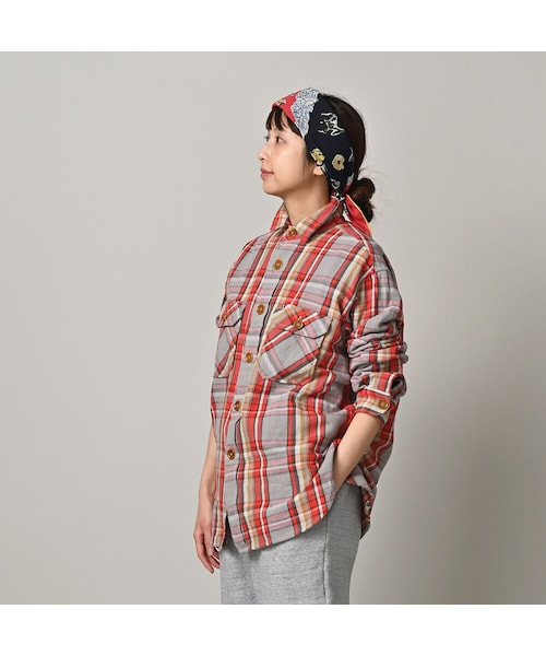 45R（フォーティファイブアール）の「ざっくりインドネルの908オーバーシャツ（その他・レディース・52-アカ×グレー/72-ブルー×ベージュ/81-ブラウン×サックス・01-XS/02-S/03-M/04-L/05-XL）」の8枚目の写真