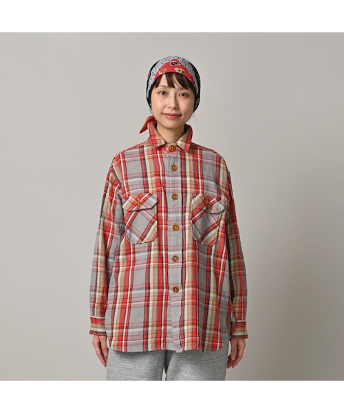 45R（フォーティファイブアール）の「ざっくりインドネルの908オーバーシャツ（その他・レディース・52-アカ×グレー/72-ブルー×ベージュ/81-ブラウン×サックス・01-XS/02-S/03-M/04-L/05-XL）」の10枚目の写真