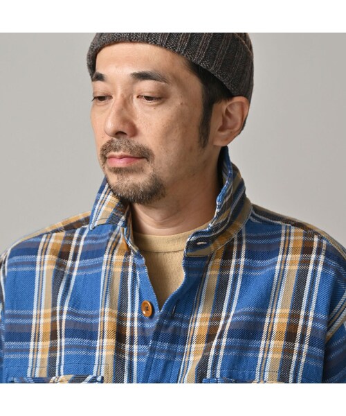 45R（フォーティファイブアール）の「ざっくりインドネルの908オーバーシャツ（その他・レディース・52-アカ×グレー/72-ブルー×ベージュ/81-ブラウン×サックス・01-XS/02-S/03-M/04-L/05-XL）」の14枚目の写真