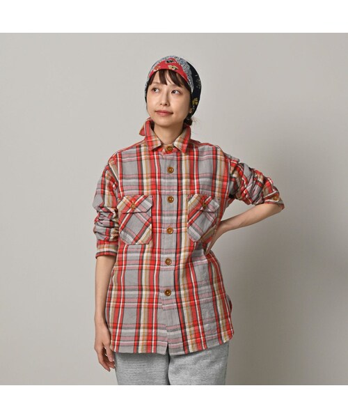 45R（フォーティファイブアール）の「ざっくりインドネルの908オーバーシャツ（その他・レディース・52-アカ×グレー/72-ブルー×ベージュ/81-ブラウン×サックス・01-XS/02-S/03-M/04-L/05-XL）」の7枚目の写真