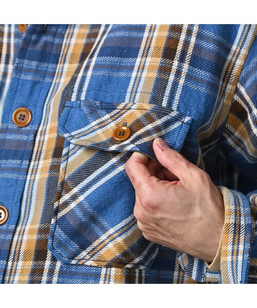 45R（フォーティファイブアール）の「ざっくりインドネルの908オーバーシャツ（その他・レディース・52-アカ×グレー/72-ブルー×ベージュ/81-ブラウン×サックス・01-XS/02-S/03-M/04-L/05-XL）」の15枚目の写真