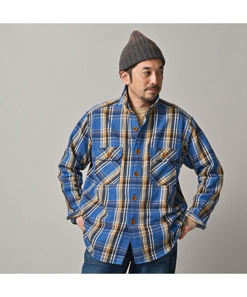 45R（フォーティファイブアール）の「ざっくりインドネルの908オーバーシャツ（その他・レディース・52-アカ×グレー/72-ブルー×ベージュ/81-ブラウン×サックス・01-XS/02-S/03-M/04-L/05-XL）」の11枚目の写真