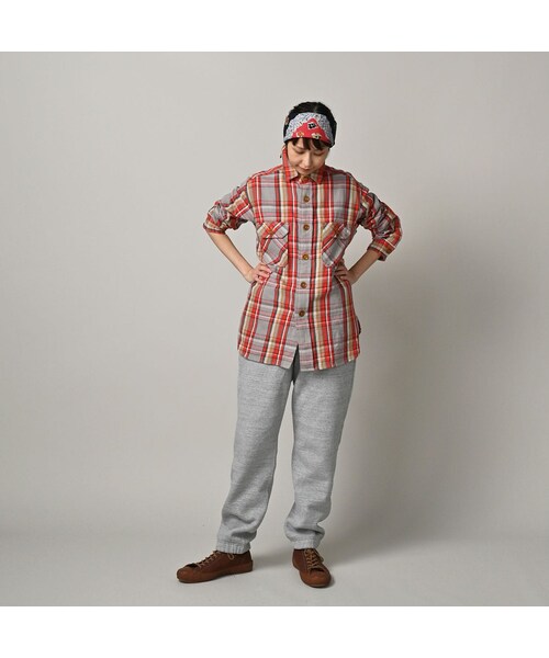 45R（フォーティファイブアール）の「ざっくりインドネルの908オーバーシャツ（その他・レディース・52-アカ×グレー/72-ブルー×ベージュ/81-ブラウン×サックス・01-XS/02-S/03-M/04-L/05-XL）」の5枚目の写真